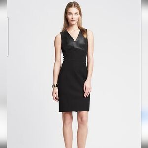 Banana Republic Sloan-Fit Faux Leather Cut Out Black Sheath Dress. Size 2